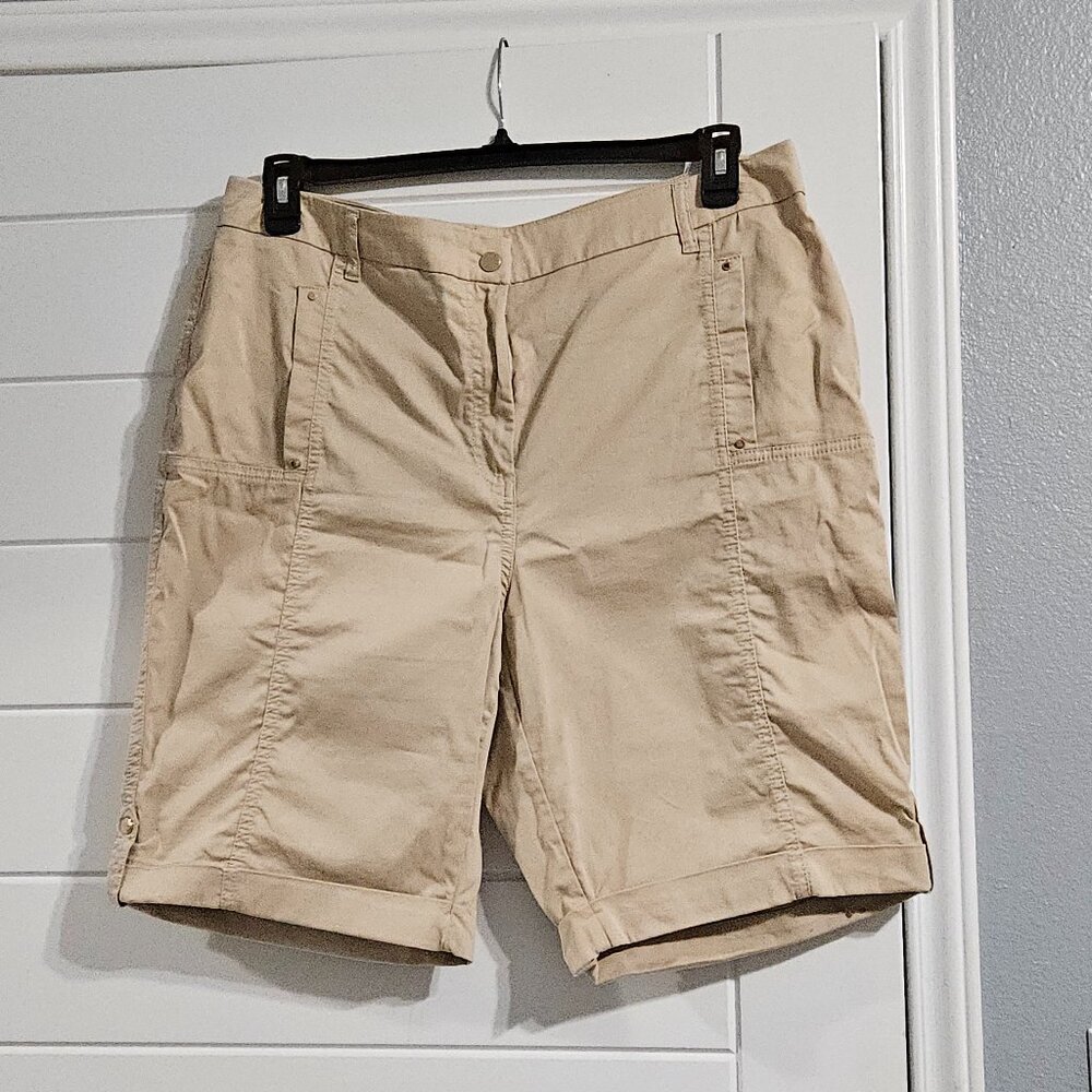 Chico's Women's Large Tan Cuffed Bermuda Shorts